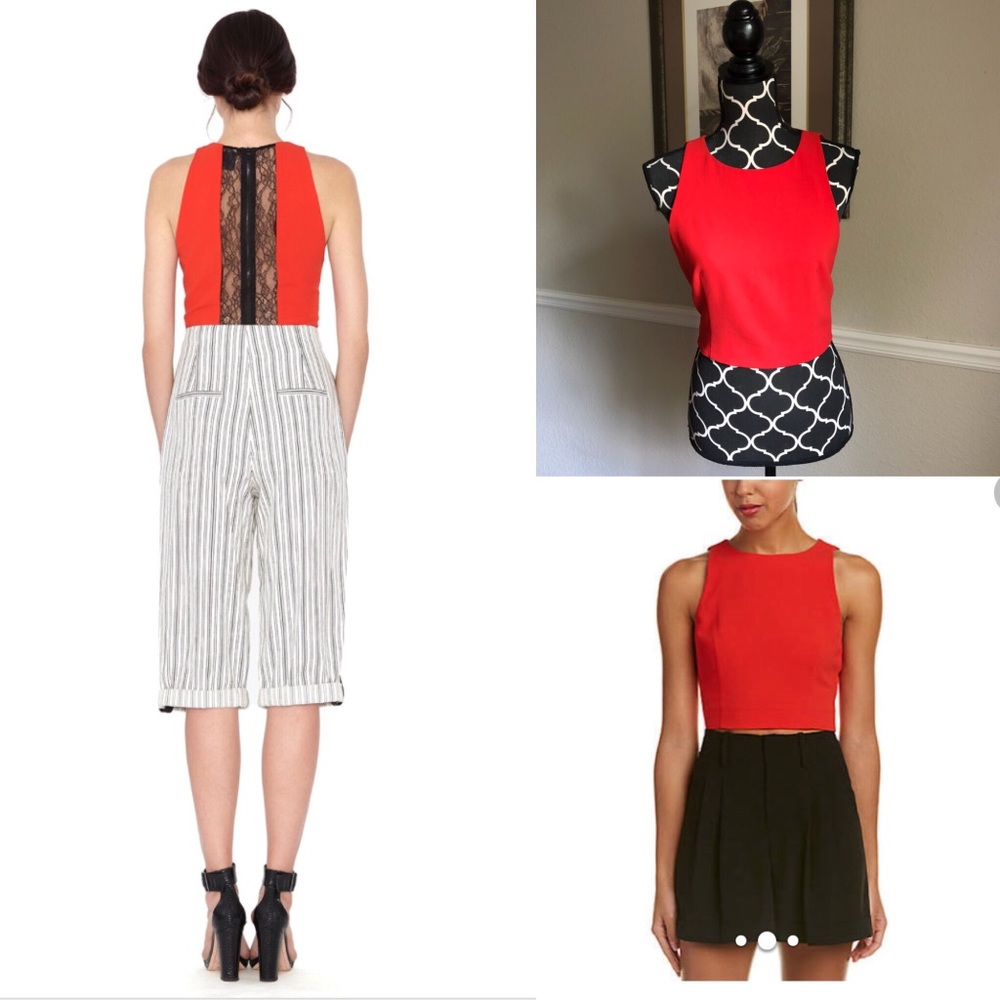 Alice + Olivia Ren Sleeveless Lace Crop Top